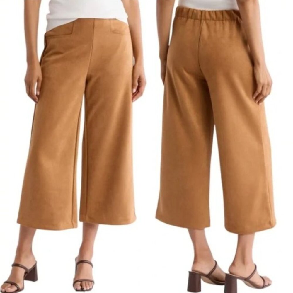 T Tahari Wide Leg Faux Suede Tobacco Brown Pants - Size S